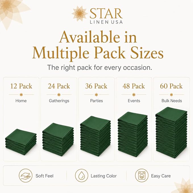Green Cloth Napkins, 20 x 20 in, 48 Pack | Reusable spun polyester dinner napkins with cotton-like feel for restaurants, weddings and events - Image 8