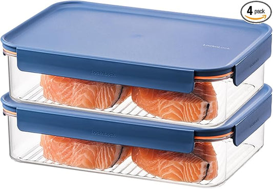 LocknLock Tritan Plastic Bisfree Modular Plus Food Storage Container Set, Lunch, Meal Prep, Stackable, BPA-Free, Leakproof, Freezer-Safe, 4 Pieces, 2 Boxes and 2 Lids, Navy, 2.1L by LocknLock