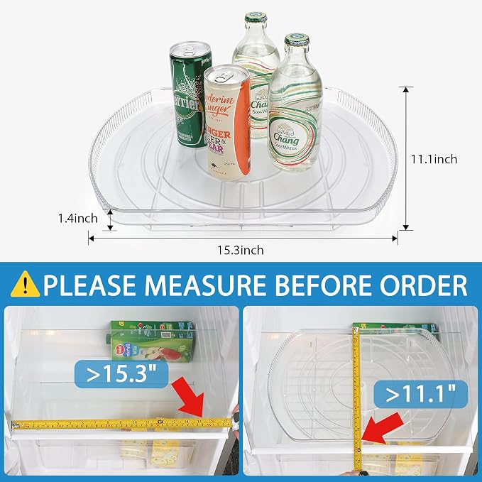 Lazy Susan Turntable for Refrigerator, Square Turntable Organizer for Fridge Cabinet, Pantry, Countertop (15.3" x 11.1" Rectangle 1 Pack - Clear) - Image 2