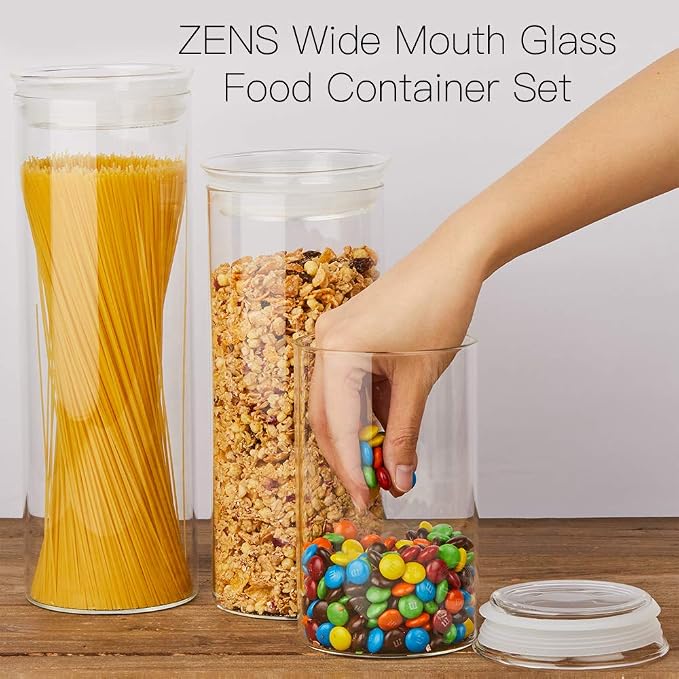 ZENS Glass Jars with Airtight Lid Set of 2, 37oz Kitchen Storage Jars | Clear Glass Canisters with Airtight Lids, Thick Borosilicate Glass Airtight Containers for Cereal, Dry Food Storage - Image 6