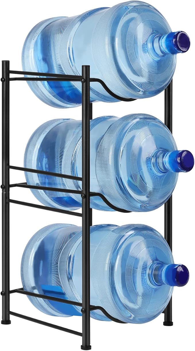 smusei 5 Gallon Water Bottle Jug Holder 3 Tier Heavy Duty Cooler Jug Storage Rack Detachable Bottle Organizer Shelf for Home Kitchen Office Space Save, Black by smusei
