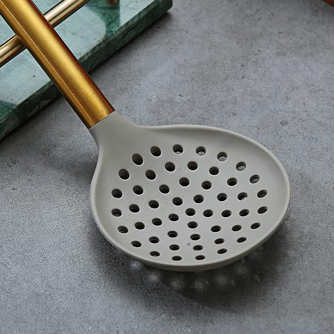 Gold Skimmer, Berglander Non-stick Silicone Strainer With Titanium Gold Plating handle, Kitchen Cooking Skimmers For Non-Stick Cookware, Dishwasher Safe, Easy to Clean - Image 3