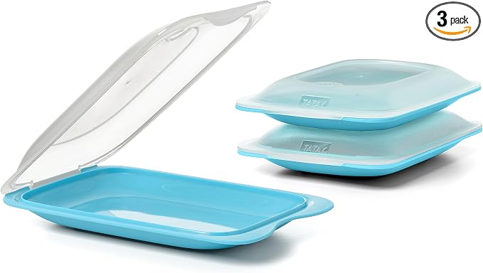 TATAY Cold Cuts Container 12x3.1x18 cm BPA-Free Microwave Safe Freezer Safe | Cold Cuts Container | 3-Piece Set | Dishwasher Safe | Stackable Design | Removable Lid | Set of 3 Mini | Fridge Storage, Blue by TATAY