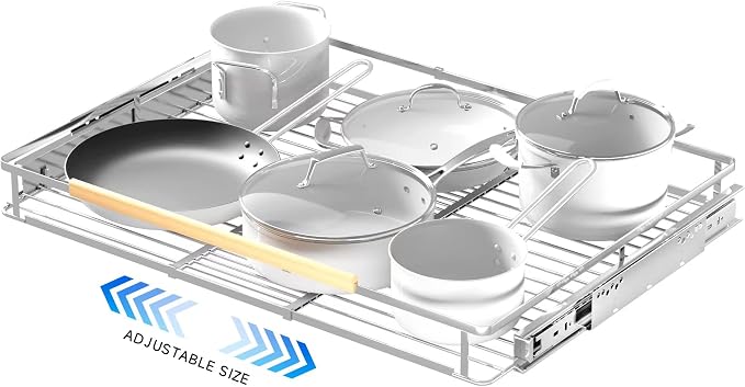 Pull Out Cabinet Organizer, 23~39.8" W x 22.5" D, 2 Pack | Expandable Pull Out Shelves for Kitchen Cabinets, Heavy Duty Stainless Steel Slide Out Pantry Shelves Sliding Shelf for Home by LOCVCDA