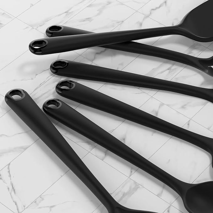 Silicone Kitchen Utensils Set,Utensils Sets for Cooking,Dishwasher Safe | Seamless Spatula Set,Nonstick Cookware, BPA-Free,Heat Resistant up to 600°F, House warming Gift,Black - Image 8