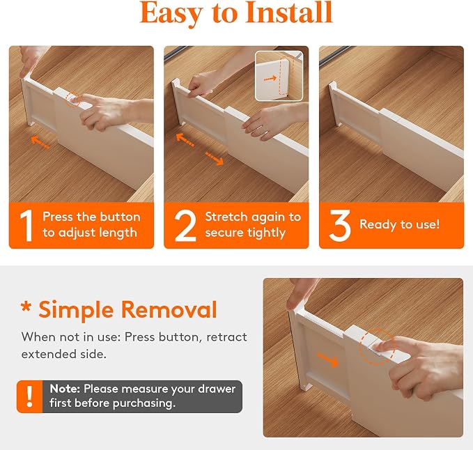 Lifewit 6" Tall Upgrade Drawer Dividers, Adjustable Deep Drawer Organizer | 14 Pack 13.5"-22" Expandable White Drawer Separator for Clothes, Dresser/Kitchen/Closet/Bedroom/Office Organization & Storage - Image 6