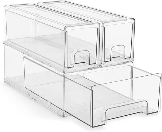 Sorbus 1 Medium & 2 Small Clear Stackable Storage Drawers – Plastic Organizer Bins with Handles – Stackable Pull-Out Storage Drawers for Closet, Pantry, Office, Bathroom, Craft, and Toy Organization by Sorbus