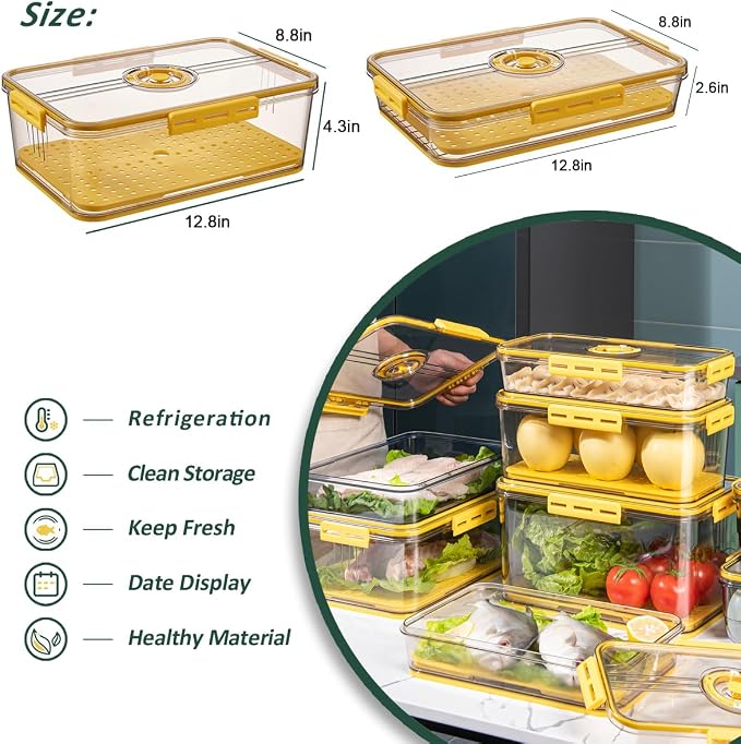 CottonColors Fridge Organizer, Food Storage Containers With Lids for Timer & Drain Board Stackable Refrigerator Organizers and Storage(Tall & Large, Small, 4.5 L + 2 L, 2 Pack) - Image 2