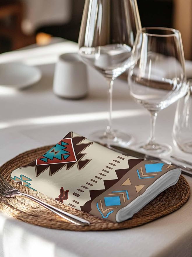 Multicolor Boho Cloth Napkins Set of 8 - Washable Dinner Napkins Reusable Table Napkins for Home Party Weeding Dining Table Setting Decoration,Western Southwest Native American Indian Oversized - Image 5