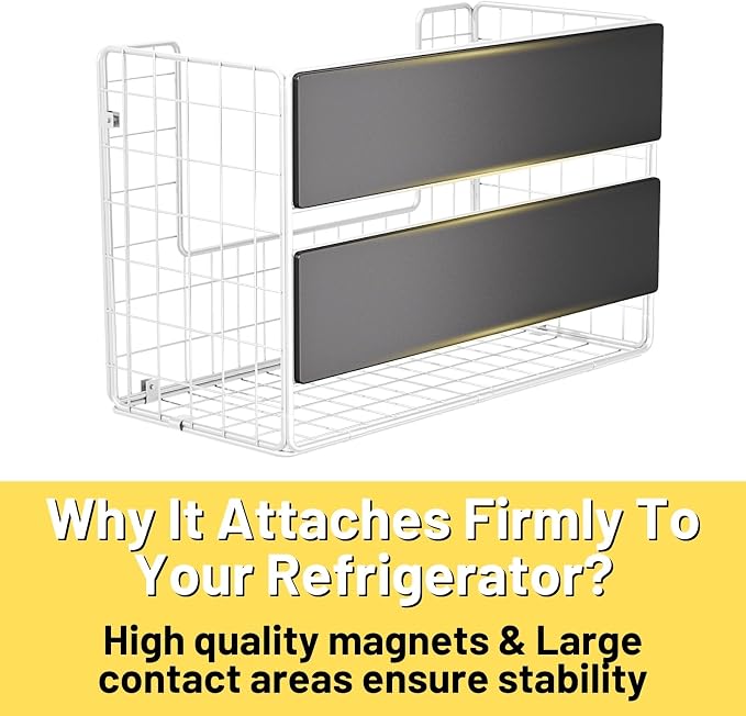 Magnetic Fridge Shelf, Fruit Potato & Onion Storage Bins, Pantry Organizers, Large Container Basket for Refrigerator, Kitchen Counter, Cabinet (2, White) - Image 3