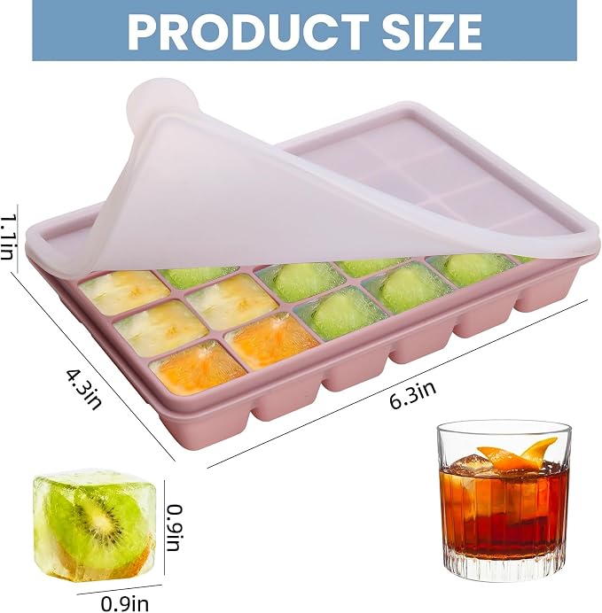 Silicone Ice Cube Trays with Lid, Set of 3, Easy Release Ice Molds, Reusable and Stackable Ice Trays for Freezer for Cocktail, Whiskey, Baby Food, BPA Free (Multicolour 3 Pack) - Image 3