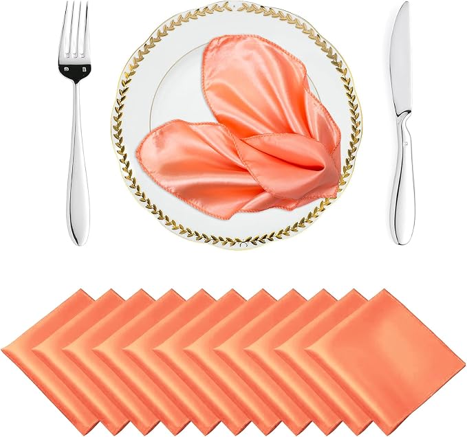 MDS® Pack of 200 Satin Napkins 12 x 12 Inch, Soft Silky Reusable Cloth Dinner Table Napkins for Wedding Décor, Reception, Birthday, Parties, Banquets, Catering, Restaurants & Hotel - Peach by MDS