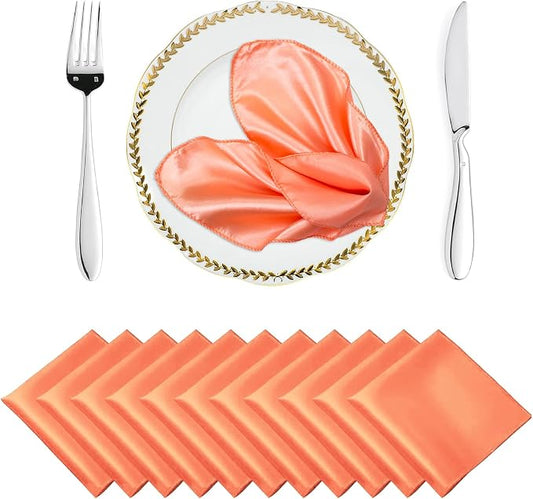 MDS® Pack of 50 Satin Napkins 12 x 12 Inch, Soft Silky Reusable Cloth Dinner Table Napkins for Wedding Décor, Reception, Birthday, Parties, Banquets, Catering, Restaurants & Hotel - Peach by MDS