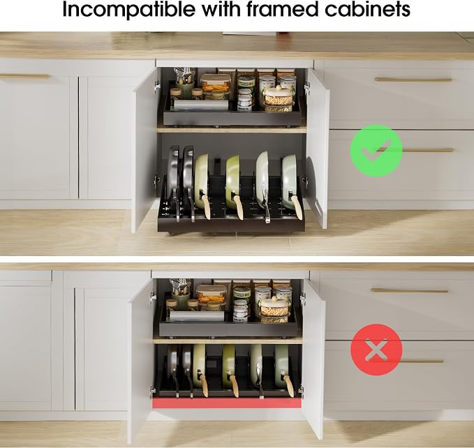 Delamu 16" Deep Pull Out Cabinet Organizer with 6 Dividers, Expandable (11.7 "-20" W) Pull Out Drawers for Cabinets, Cabinet Trays Pull Out for Cabinets in Kitchen, Pantry or Bathroom, Black, 2 Pack - Image 3