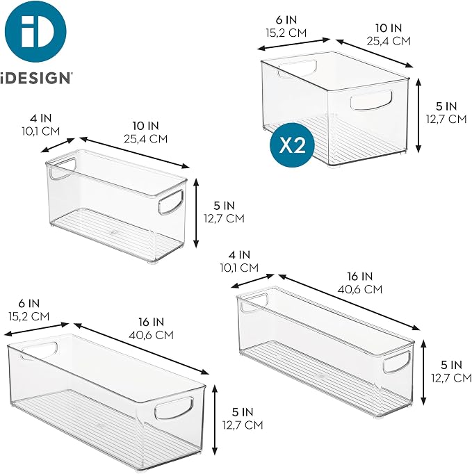 iDesign Stackable Pantry Bins with Handles, 4 Different Sizes, 5 Pack, Clear, Made in USA - Image 4