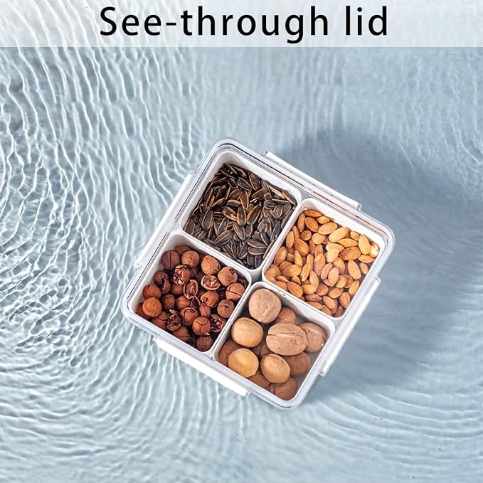 Divided Serving Tray with Lid for Veggie Charcuterie Container Portion Control Salad Keeper with 4 Removable Boxes Stackable Refrigerator Organizer Bins Food Storage Organizer Produce Saver - Image 5