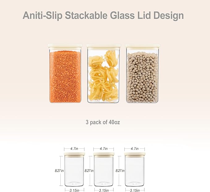 Glass Food Storage Jar with Glass Lid in Ractangle Shape, Food Canister Set with Airtight Lids, Pantry Storage Jar for Kitchen Organization. Food Storage Containers in Pack of 3, 40oz. - Image 2