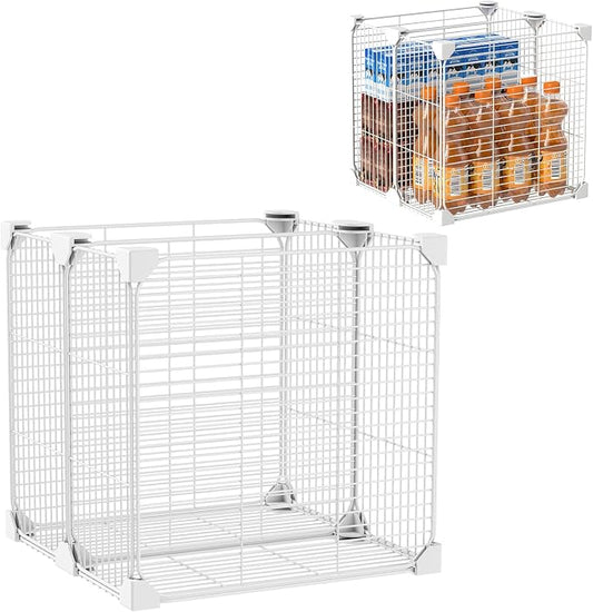 Deep Freezer Organizer Bin with Adjustable Divider Pantry, 13.8x13.8x13.8'' | Vertical Sides Wire Freezer Baskets, Freezer Bins for Upright Freezer Meats Frozen Food Snacks Ice Cream Fruits & Vegetables by KUJIBGY