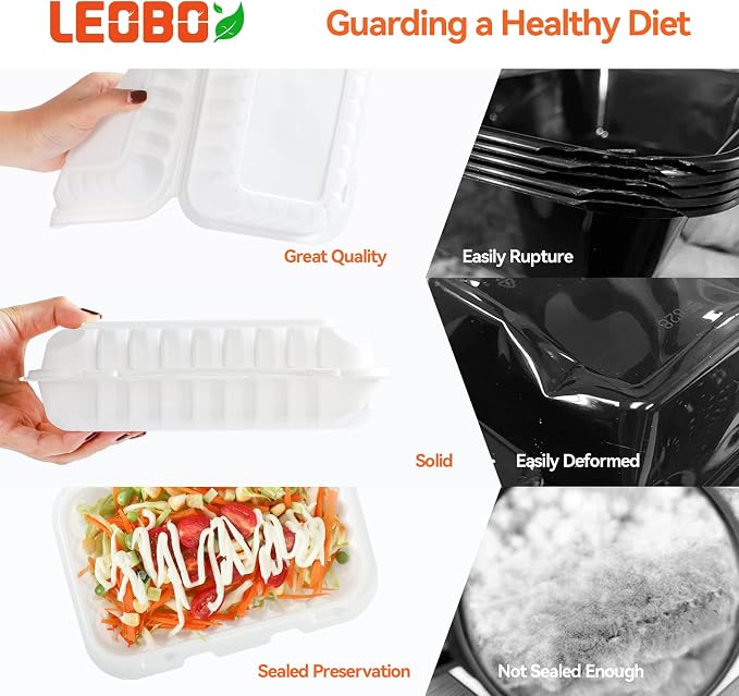50 Pack 27oz 9x6 Takeout Containers - Shrink Wrapped No Pre-Wash | BPA Free MFPP Sturdy | Reusable & Secure Seal | Microwave Safe To Go Boxes for Leftovers, Catering & Meal Delivery | White - Image 5