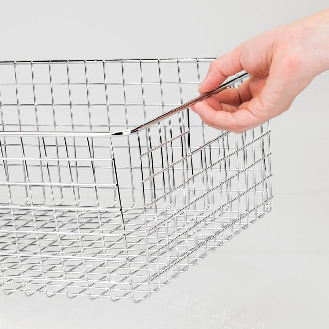 mDesign Metal Wire Food Storage Basket Organizer with Handles for Organizing Kitchen Cabinets, Pantry Shelf, Bathroom, Laundry Room, Closets, Garage - Concerto Collection - 2 Pack - Chrome - Image 5