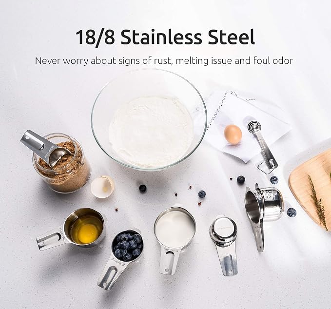 U-Taste 18/8 Stainless Steel Measuring Spoons Set of 9 and Measuring Cup Set of 7 for Dry and Liquid Ingredient with Engraved Measurement - Image 9
