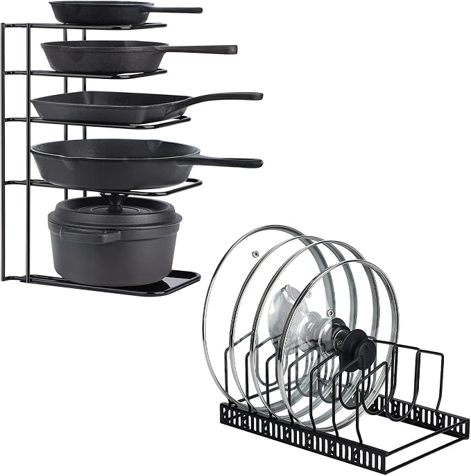 Toplife 7+ Pot Lids Organizer Rack + 5 Tier Heavy Duty Organizer Rack for Cast Iron Skillets, Griddles and Pots by Unknown