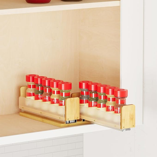 SpaceAid Bamboo Pull Out Spice Rack Organizer for Cabinet, Heavy Duty Slide Out Seasoning Kitchen Pantry Sliding Vertical Organization, 5.1" Wide, 2 Drawers(2" Wide), 1-Tier, Natural by SpaceAid