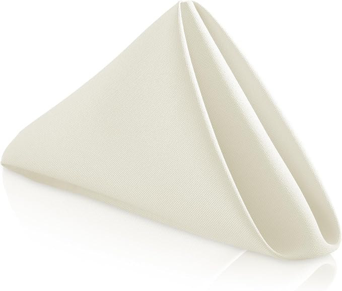 Lann's Linens Set of 12 Cloth Dinner Napkins, 20-inch Polyester Napkins, Washable and Reusable Fabric for Weddings, Hotels, Restaurants - Ivory by LannsLinens