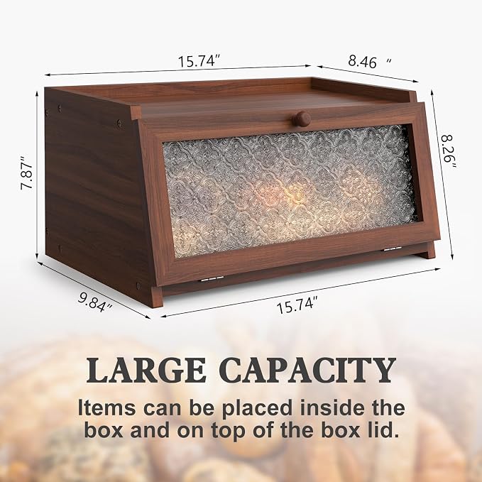 LOHASOK Bread Box for Kitchen Countertop,Brown Begonia | Large, Farmhouse Bread Container Holder Storage, Acrylic translucent window - Image 6