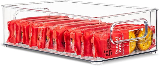 Plastic Food Storage Clear Container Bin with Handles for Organizing Kitchen, Pantry, Refrigerator, Freezer, Pantry, Cabinet, Closet, Bathroom. Stackable 10”x6”x3” by primebox