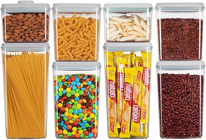 Food Storage Containers Pop Airtight Food Storage Containers with Lids for Kitchen Pantry Organizing Cereal Snack Flour Sugar Coffee Spaghetti Stackable - 8 Pcs (1.2, 2.0, 2.7, 3.3qt)*2 by ANKOU