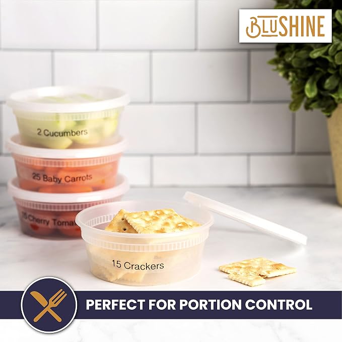 BluShine Deli Containers with Lids, Plastic Food Storage Containers | 8 oz, 40 sets Small Plastic Deli Food Storage Containers with Airtight Leak Proof Lids, Reusable, Microwave and Freezer Safe - Image 3