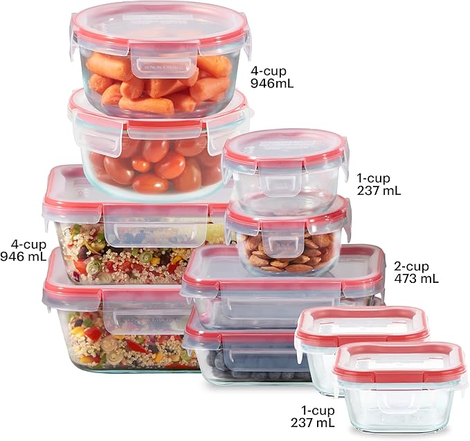 Pyrex Freshlock (10-Pack) Mixed Sizes Airtight Glass Food Storage Set | Plastic BPA-free leakproof locking lids - Image 2