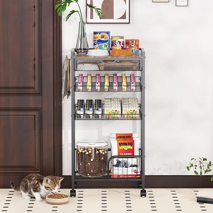 Cat Food Organizer，Multi-Functional Canned Food and Cat Bed Rolling Storage Cart,Manually Adjust The Gap Size，Store Suitable Can Sizes，Used for Jar Food & Cat Food Dispenser Rack - Image 5