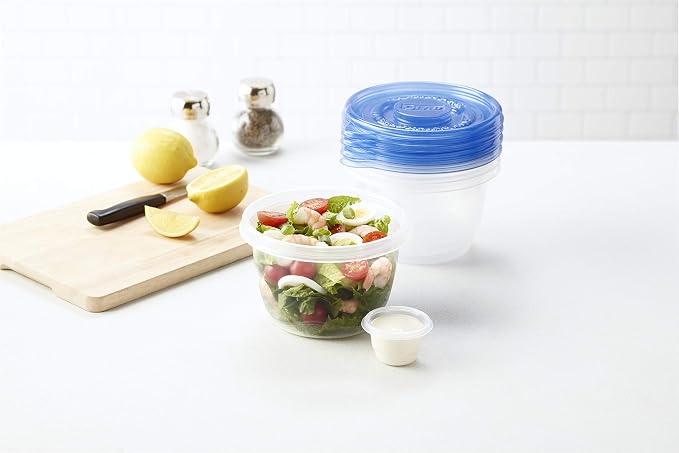 Glad GladWare To Go Lunch Food Storage Containers with Lids, Medium Round No BPA Plastic with Built-In Dressing Cup for Salads and Lunches, Microwave Dishwasher Safe, 32 Oz, 4 Count - 6 Pack - Image 5