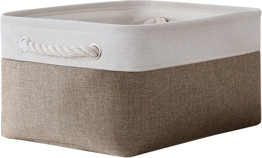 Storage Basket for Shelves - 1 Pack 14x10x6.7 inch Collapsible Storage Bins Storage Boxes for Organizing for Laundry Closet Gift Cloth Nursery (Whiet & Khaki) by TheWarmHome