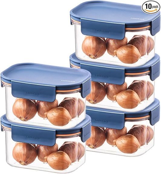 LocknLock Tritan Plastic Bisfree Modular Plus Food Storage Container Set, Lunch, Meal Prep, Stackable, BPA-Free, Leakproof, Freezer-Safe, 10 Pieces, 5 Boxes and 5 Lids, Navy, 450ml by LocknLock