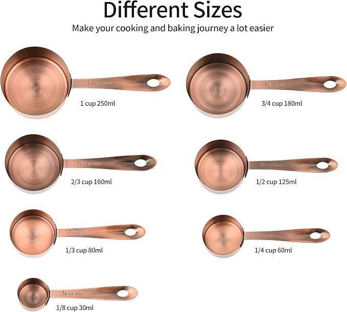 Copper Measuring Cups and Spoons Set 16, Dry&Liquid Stainless Steel Measuring Cups and Spoons, 7 Metric&US Measing Cups & 6 Measuring Spoons & Measure Equivalents for Kitchen&Baking - Image 4