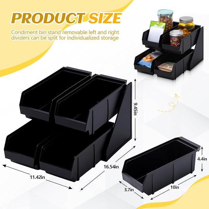 Novabright 4 Compartment Serve Condiment Bin Self Serve Condiment Packet Organizer Stand Countertop Plastic Containers Storage Display Rack for Coffee Shops Restaurants Bars(4 Bin) - Image 2