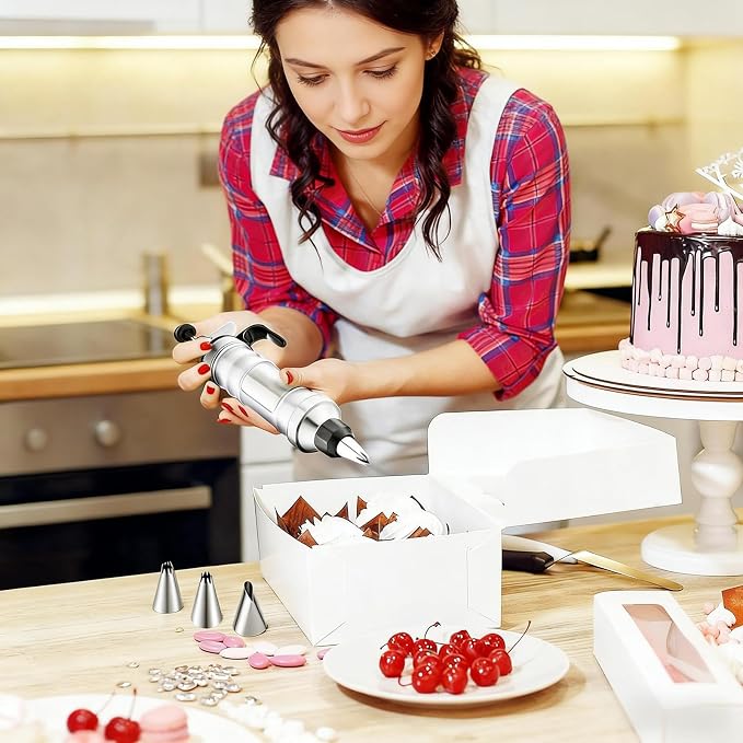 309 PCS Cake Decorating Kit with Storage Case, 73 Stainless Steel Piping Gun & Tips, Baking Frosting Decorating Tools for Beginners (White) - Image 7