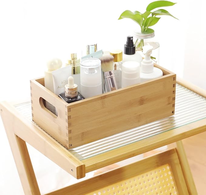 ANMINY Bamboo Storage Bins, Nesting 4PCS, Sturdy Mortise-Tenon Joint | Natural Bamboo Wood Boxes, Built-in Handles, Nestable for Space Saving, Sturdy Corner Joints, Decorative, for Pantry Shelf - Image 4