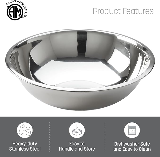 American Metalcraft 16" Stainless Steel Mixing Bowl - 13-Quart Durable Metal Bowls for Mixing, Large Stainless Steel Bowl - Image 3