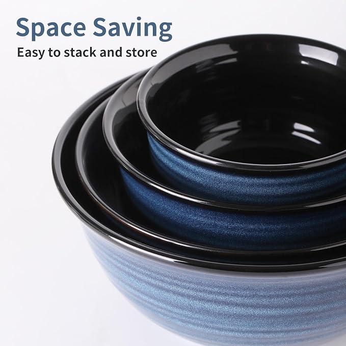 HASENSE Mixing Bowls for Cooking, Baking, Ceramic Serving Dishes Set of 4 for Salad, Fruits, Popcorn, Versatile Nesting Bowls for Housewarming Gift, 2.1/1.5/1.0/0.5 Qt, Dishwasher & Microwave Safe - Image 3