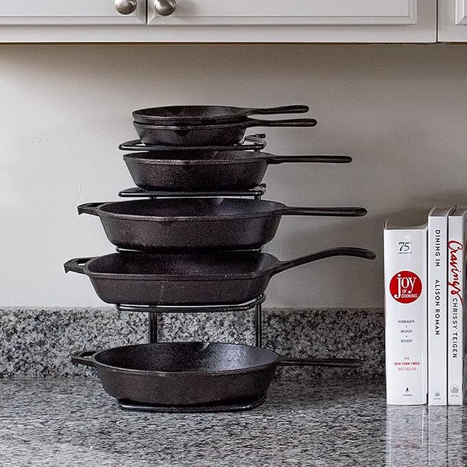 Lodge Cookware Organizer - 5-Tier - Multi-Tier Storage Rack for Cookware & Accessories - Space-Saving Organizer for Cast Iron, Lids & Kitchen Essentials - Matte Black - Image 2