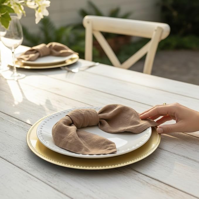 Linen Napkins –100% French Flax – Stonewashed Pure Linen Cloth Napkins - Size 18 Inch x 18 Inch – Set of 4 (Caramel) - Image 3