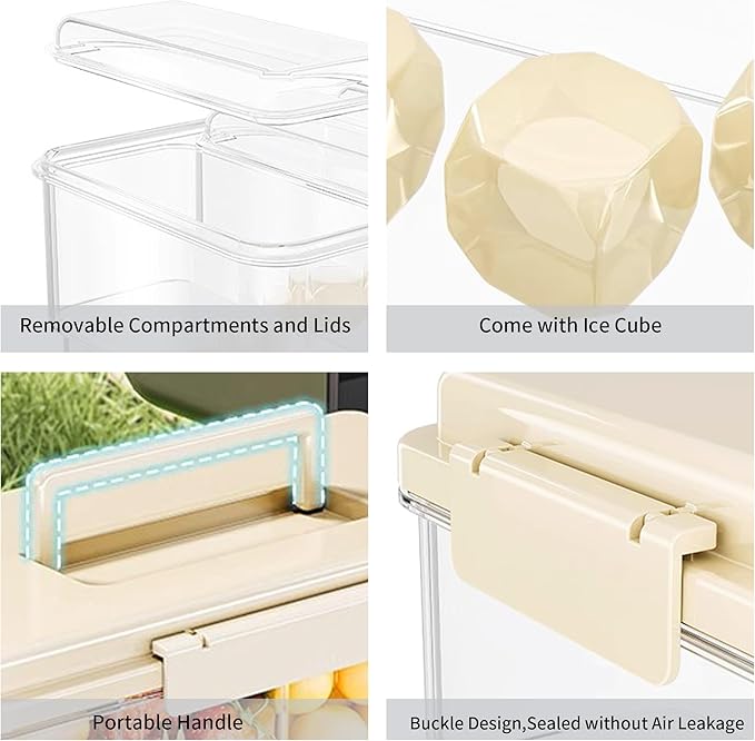 3Pack Ice Chilled Condiment Caddy with 4 Removable Containers Taco Ingredient Server with Lid Cooled Garnish Caddy Tray for Taco Mimosa Bar Sauce Fruits&Veggies White - Image 7