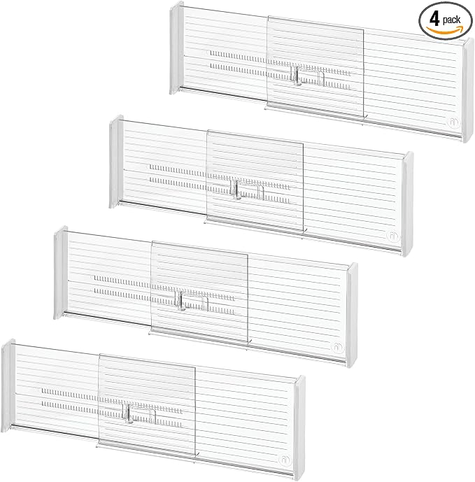 iDesign Expandable Deep Drawer Dividers, Set of 4, Clear | Kitchen, Dresser, Desk Drawers by iDesign