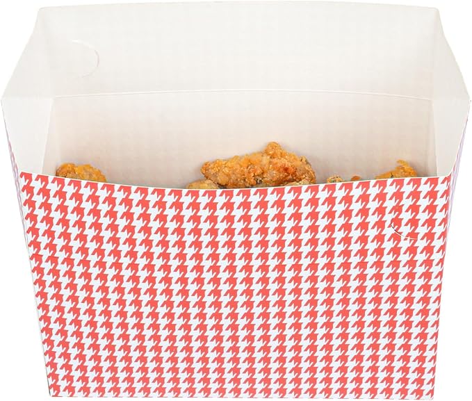 Restaurantware Bio Tek 80 Ounce To Go Boxes 400 Rectangle Take Out Food Containers - Fast Top Closure Disposable Red Houndstooth Paper Carry Out Containers For Burgers Or Fried Chicken - Image 12