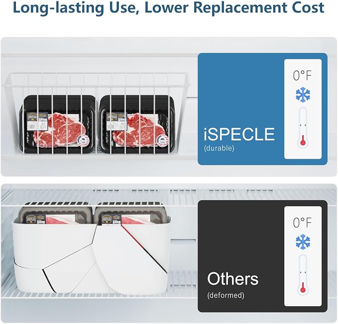 Freezer Organizer Bins - For 16/17/21 Cu Ft Upright Freezer, 4 Pack | Wire Baskets 2 Large & 2 Medium Sizes, Slide-Out for Easy Access, Prevent Food Falling Out, Keep Stand-Up Freezer Tidy, White - Image 6