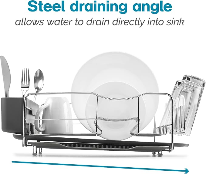 Polder KTH-615 Dish Rack, 4 PC Combo– Advantage System Includes Rack, Drain Tray, Removable Drying Tray & Cutlery Holder – Stainless Steel & Plastic - Image 5
